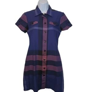 Burberry Check Cotton Short Sleeve Shirt Dress - Size XL